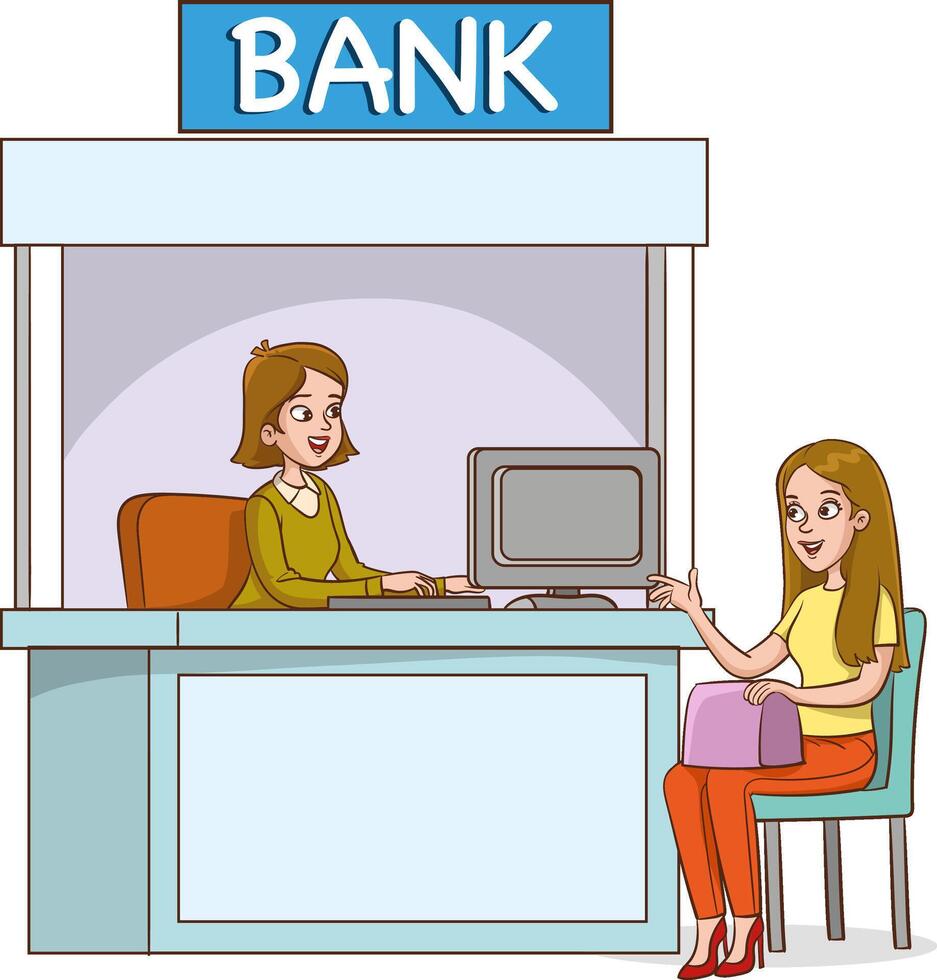 Male banker working with a female client. Manager advising a client. Flat illustration. vector