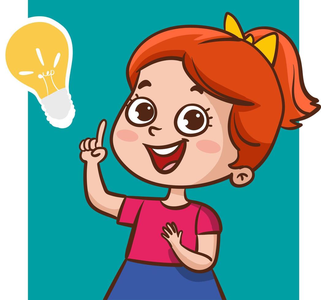 Problem solving concept. Cute kid boy thoughtful ask question. confused kid and happy to understand or light bulb found answer. cartoon illustration vector