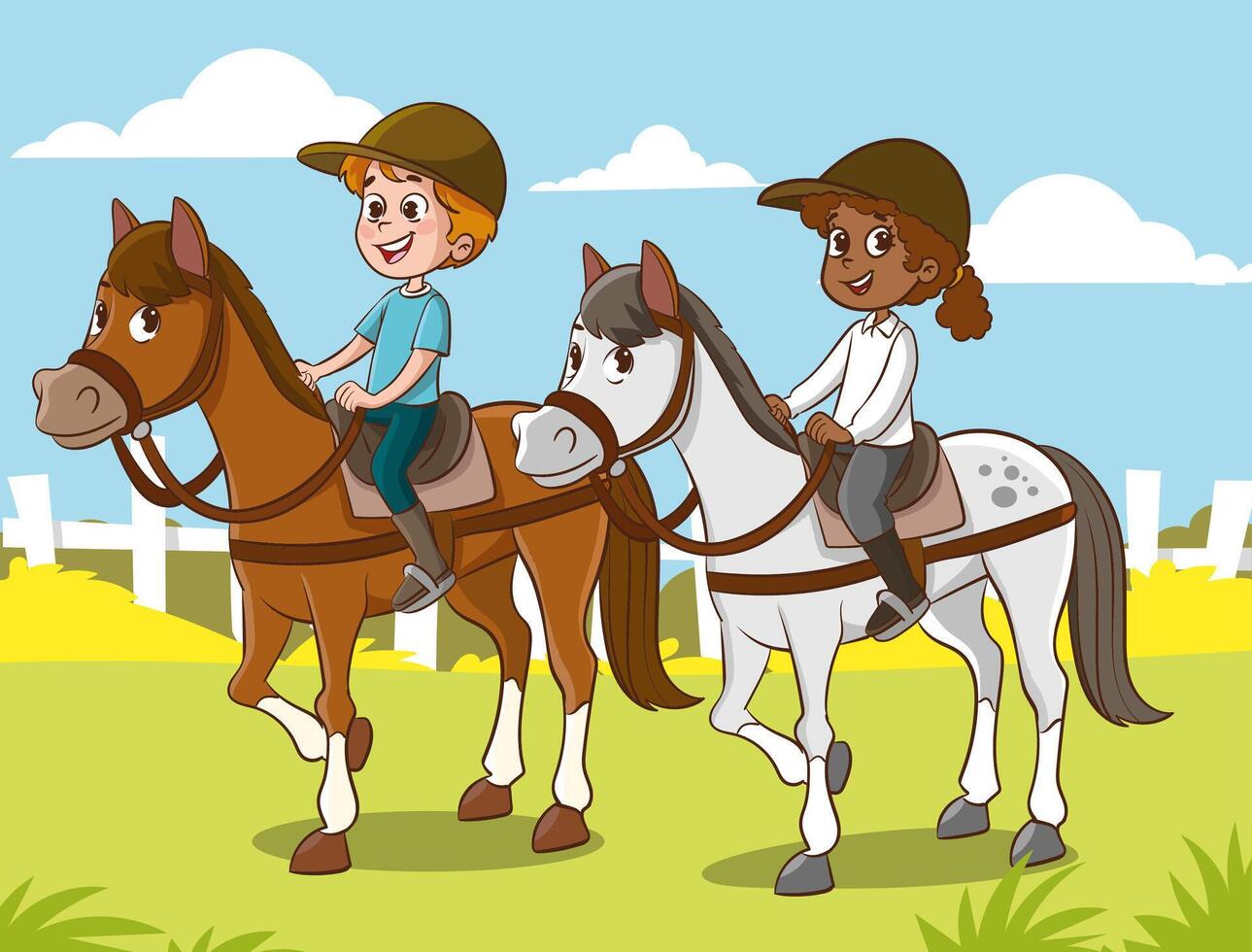 Cartoon Illustration Of A Kid Riding Horse vector