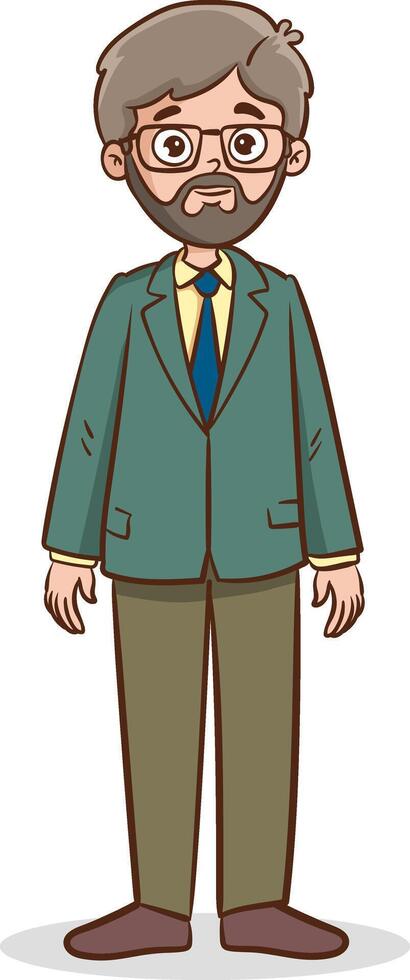 bearded male character in suit standing. vector