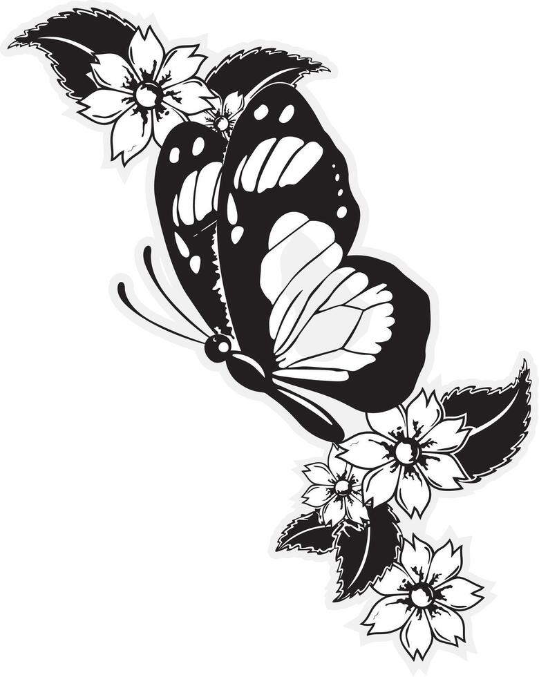 flying butterfly with flowers and leaves vector