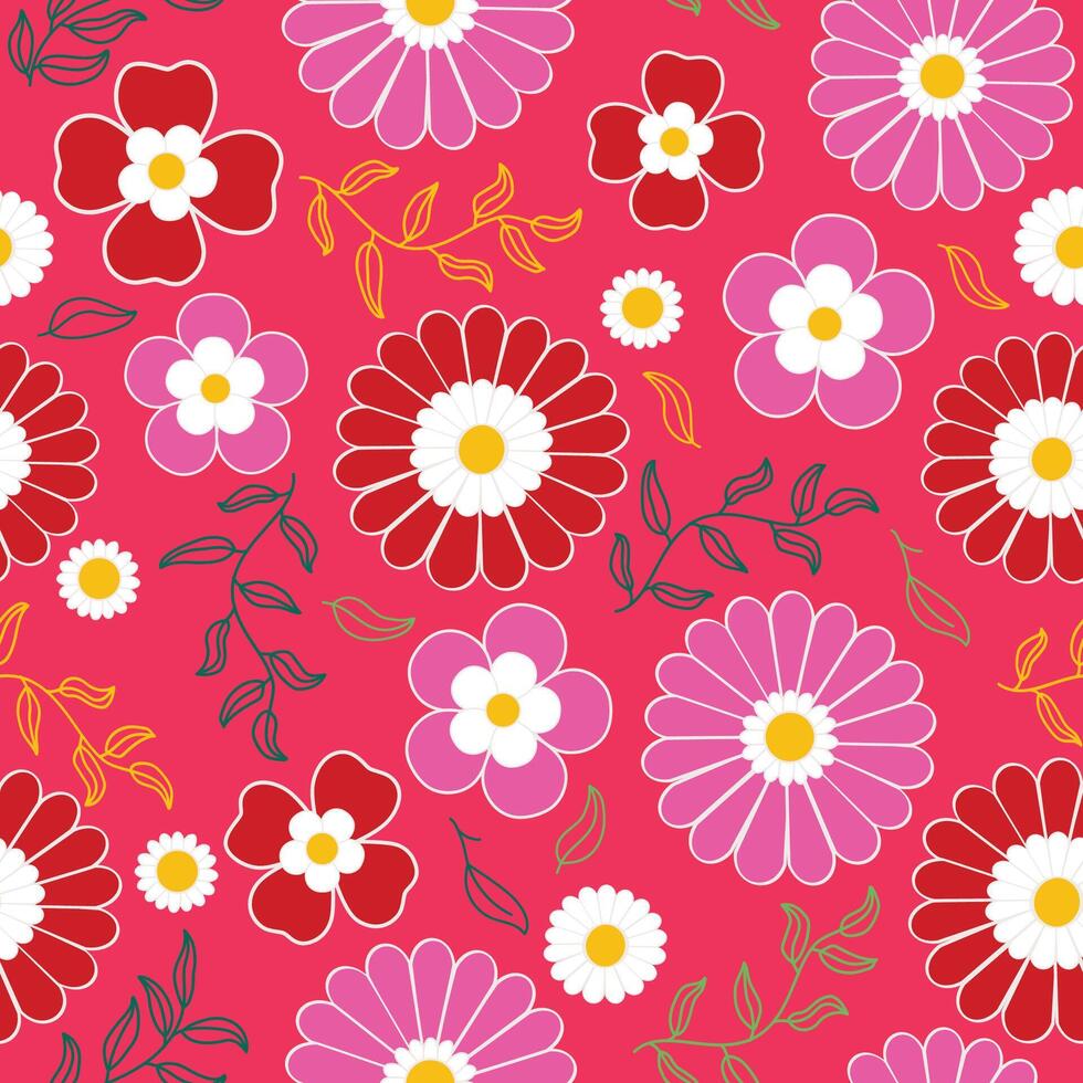 Red Flowers Seamless Pattern vector