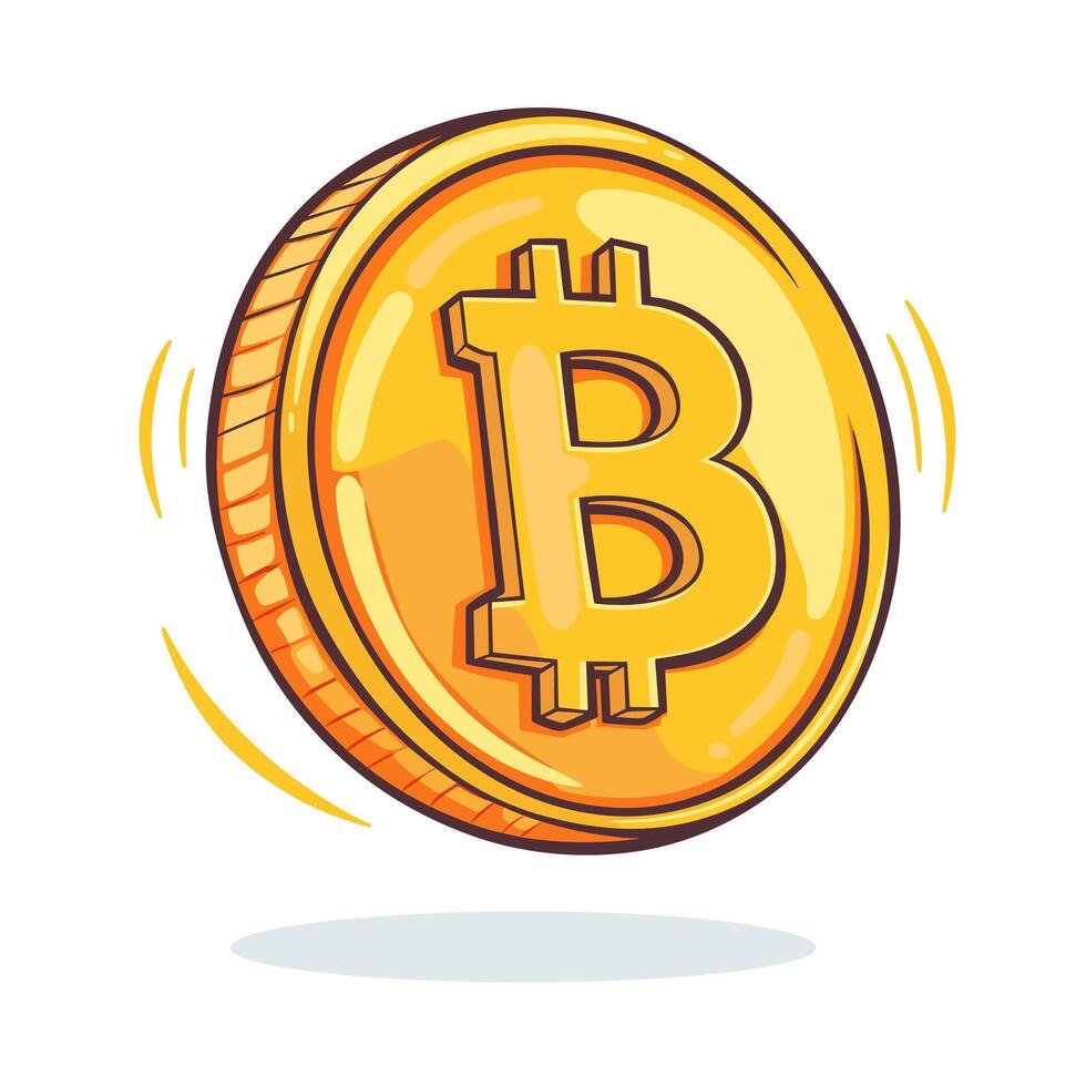 Bitcoin golden coin cryptocurrency money floating cartoon icon logo illustration business finance currency symbol Isolated vector