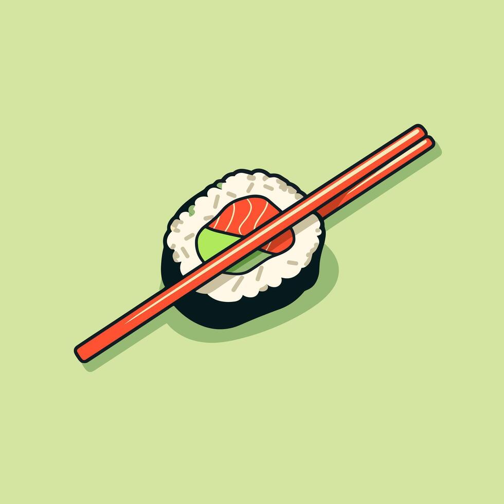 Sushi with Chopsticks cartoon icon logo food illustration flat cartoon drawing art isolated background vector