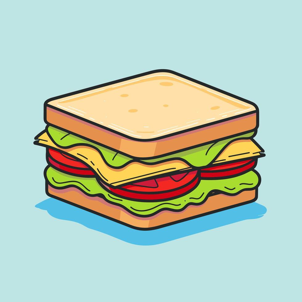 Sandwich cheeseburger cheese burger floating cartoon icon logo illustration fast food flat cartoon drawing art isolated background vector