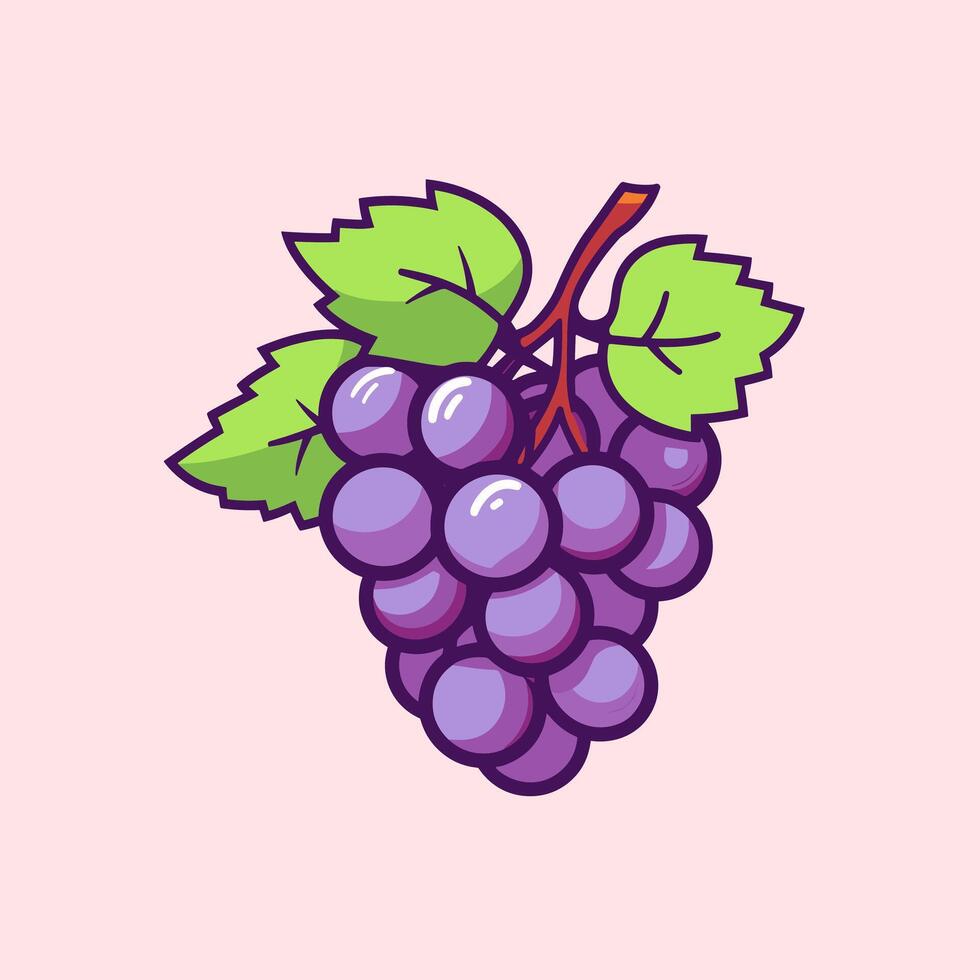 Grape fruit cartoon grapes icon logo illustration purple food nature icon concept flat cartoon drawing art isolated background vector