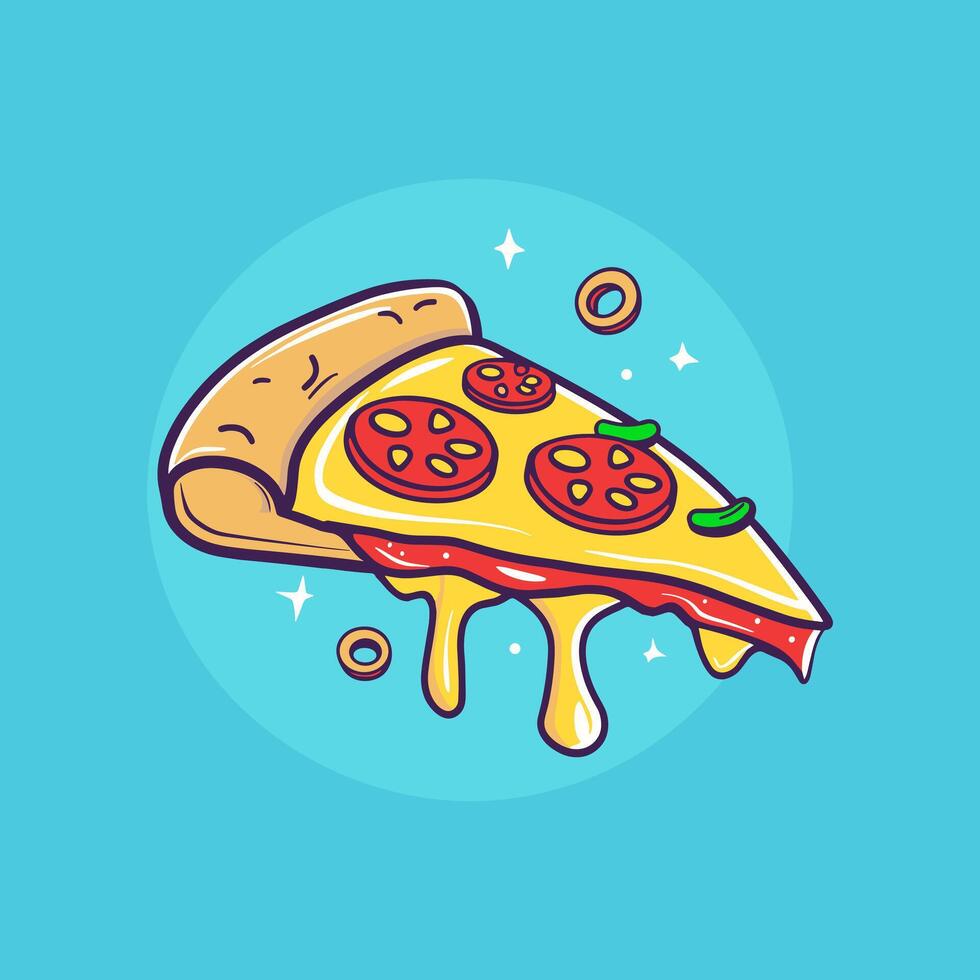 Slice Of Pizza cartoon icon logo fast food illustration flat cartoon drawing art isolated background vector