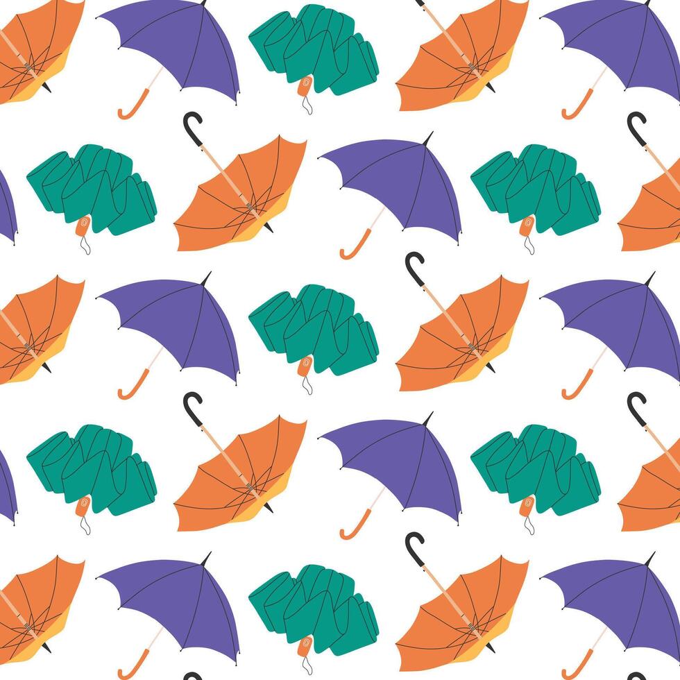 Seamless pattern with umbrellas. Umbrella season print. illustration. Flat hand drawn style. vector