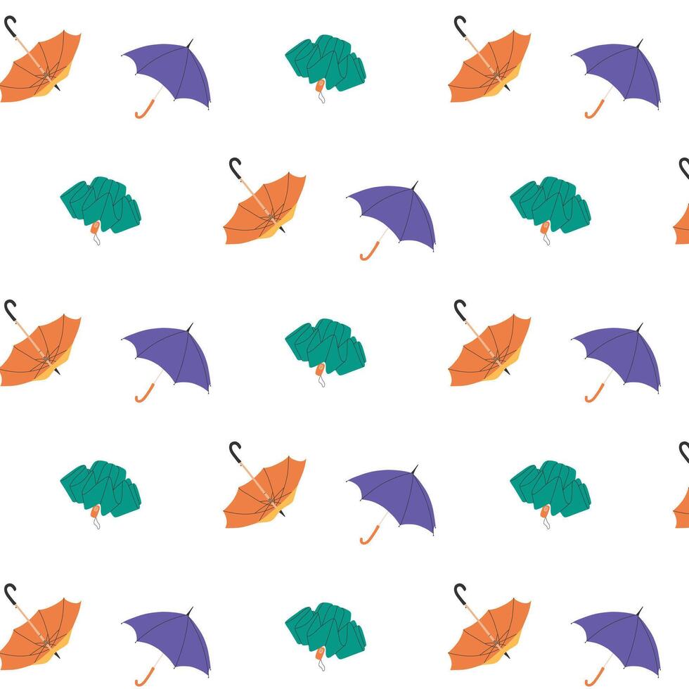Seamless pattern with umbrellas. Umbrella season print. illustration. Flat hand drawn style. vector