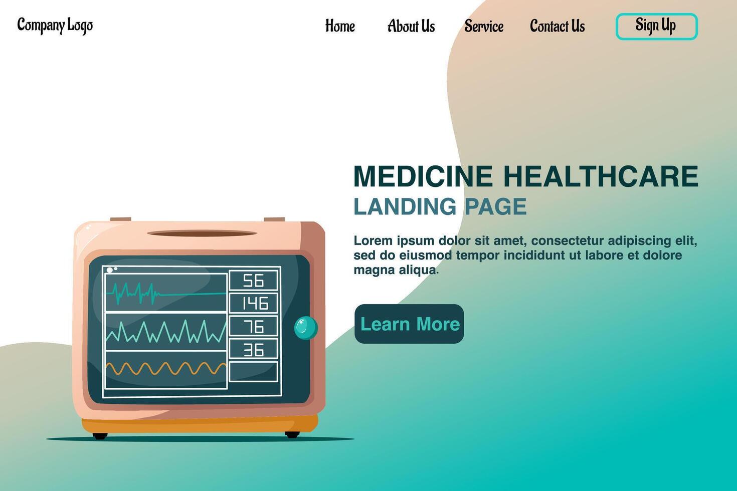Landing page for medicine healthcare vector