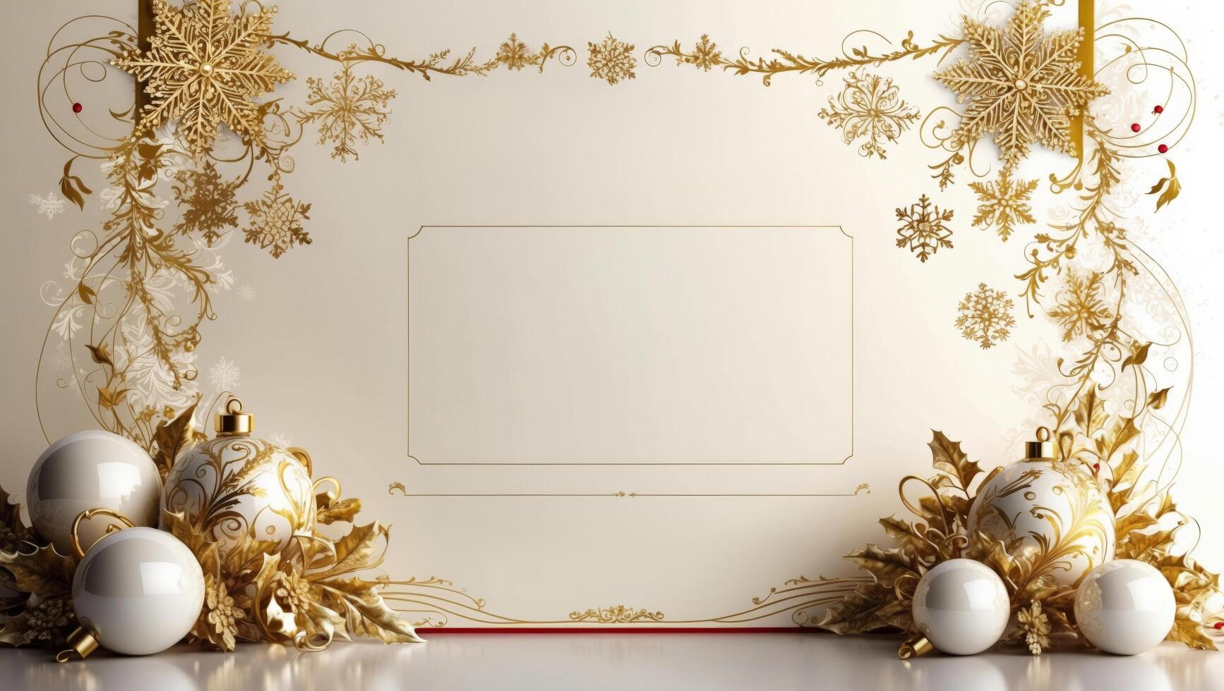 White Rectangular Card With Gold Snowflake Border photo