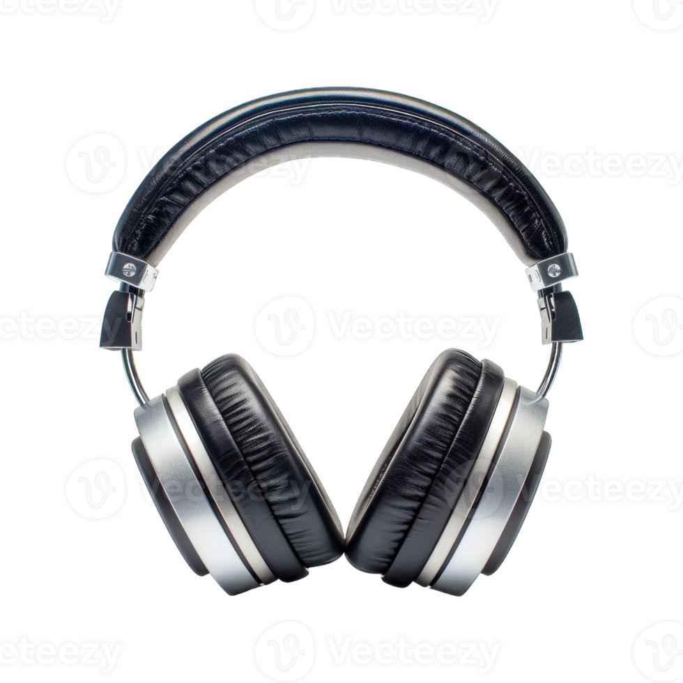 Black and white Slim computer headphone isolated on transparent background cutout png