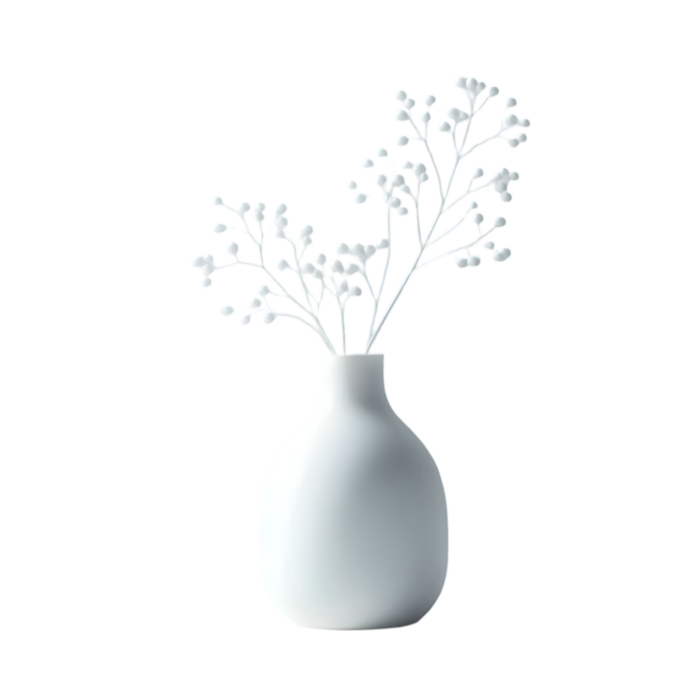 White vase with flowers on transparent background png