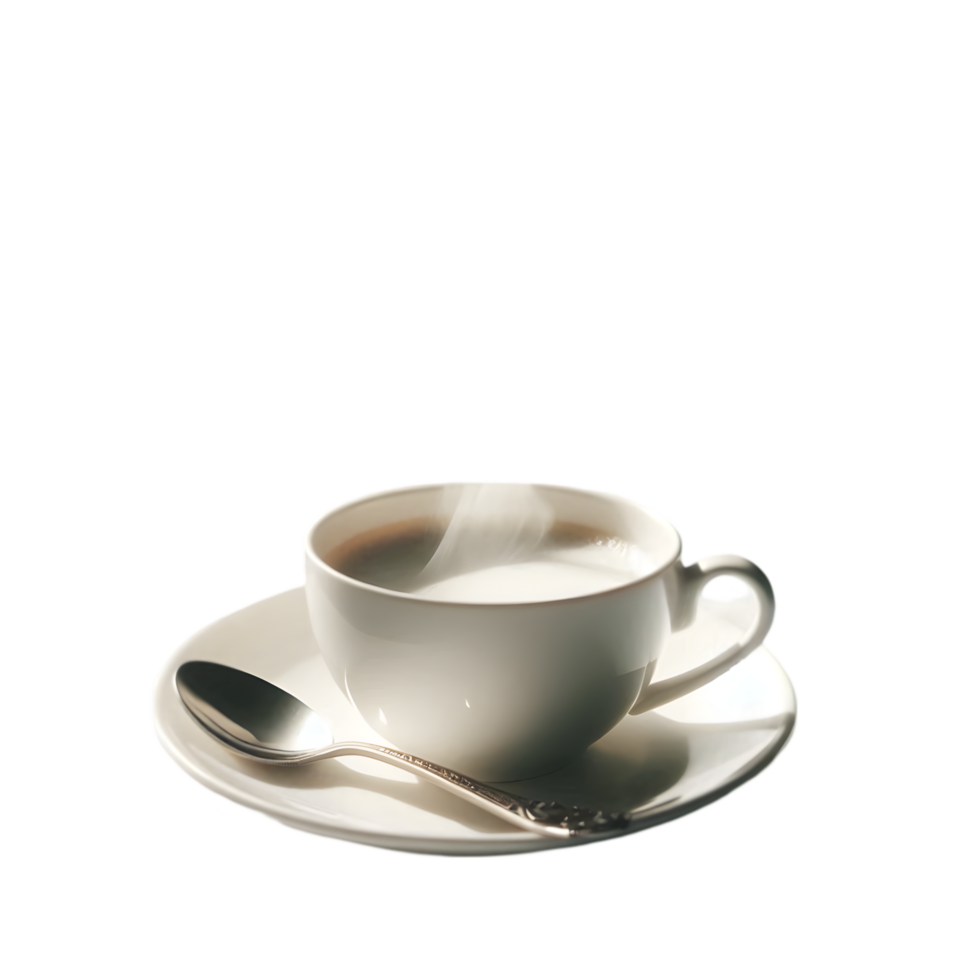 Cup of coffee on a saucer with a spoon isolated from background png