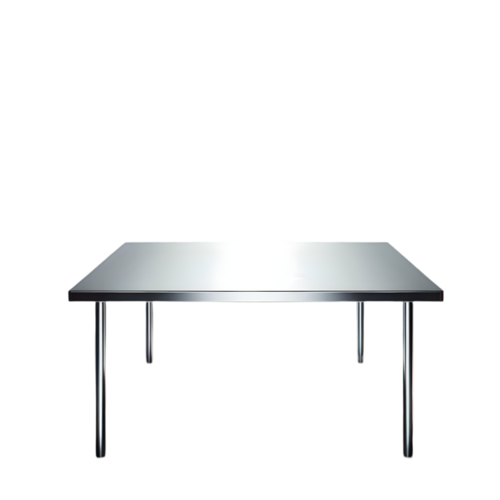 Table with a metal base and a clear top isolated from background png
