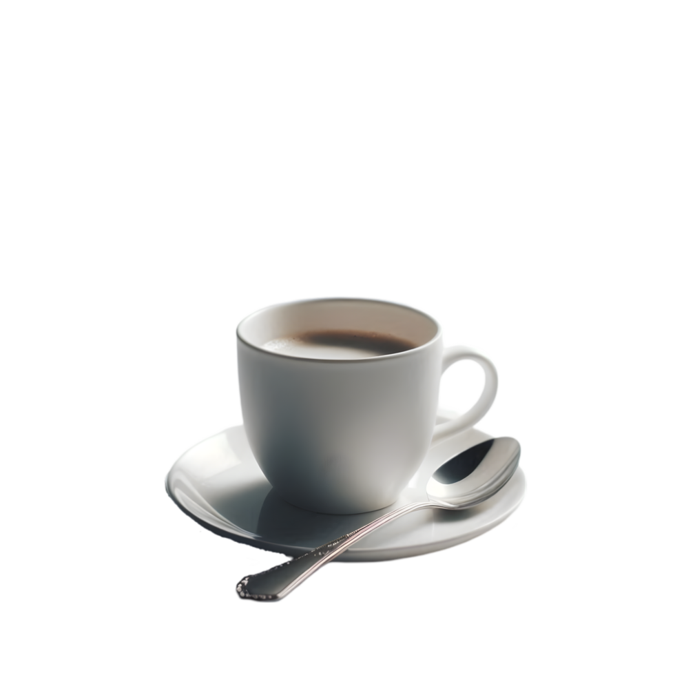 Cup of coffee on a saucer with spoon isolated from background png