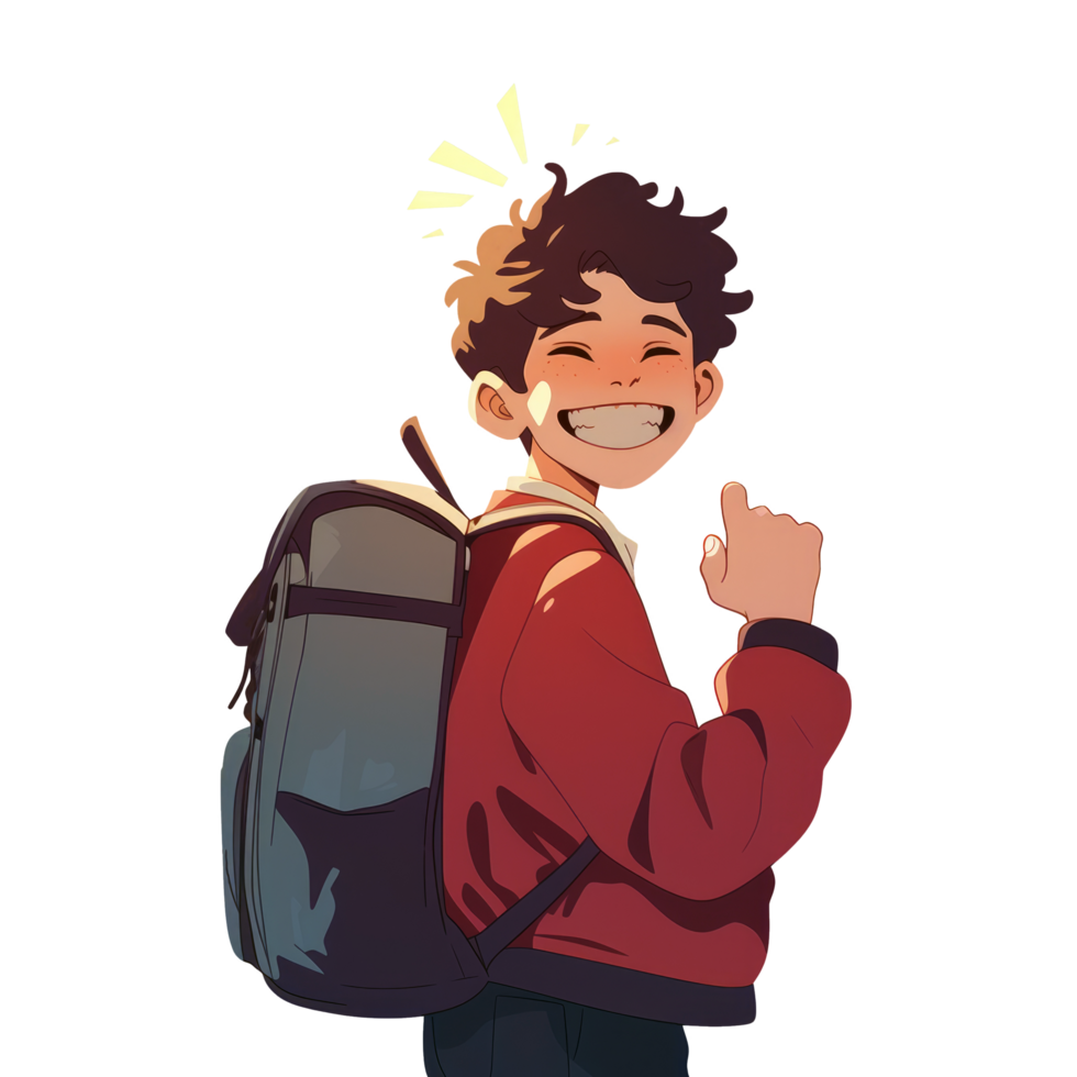Illustration of handsome boy happy to be back to school png