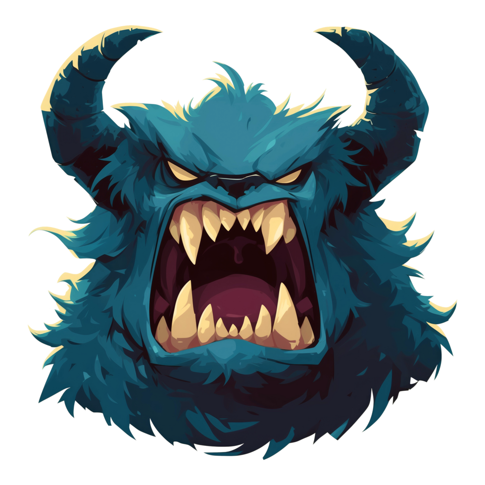 Angry monster character with sharp fangs and cool horns png