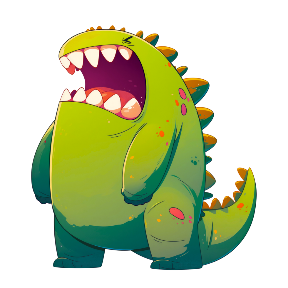 Sad green dino monster cartoon character png