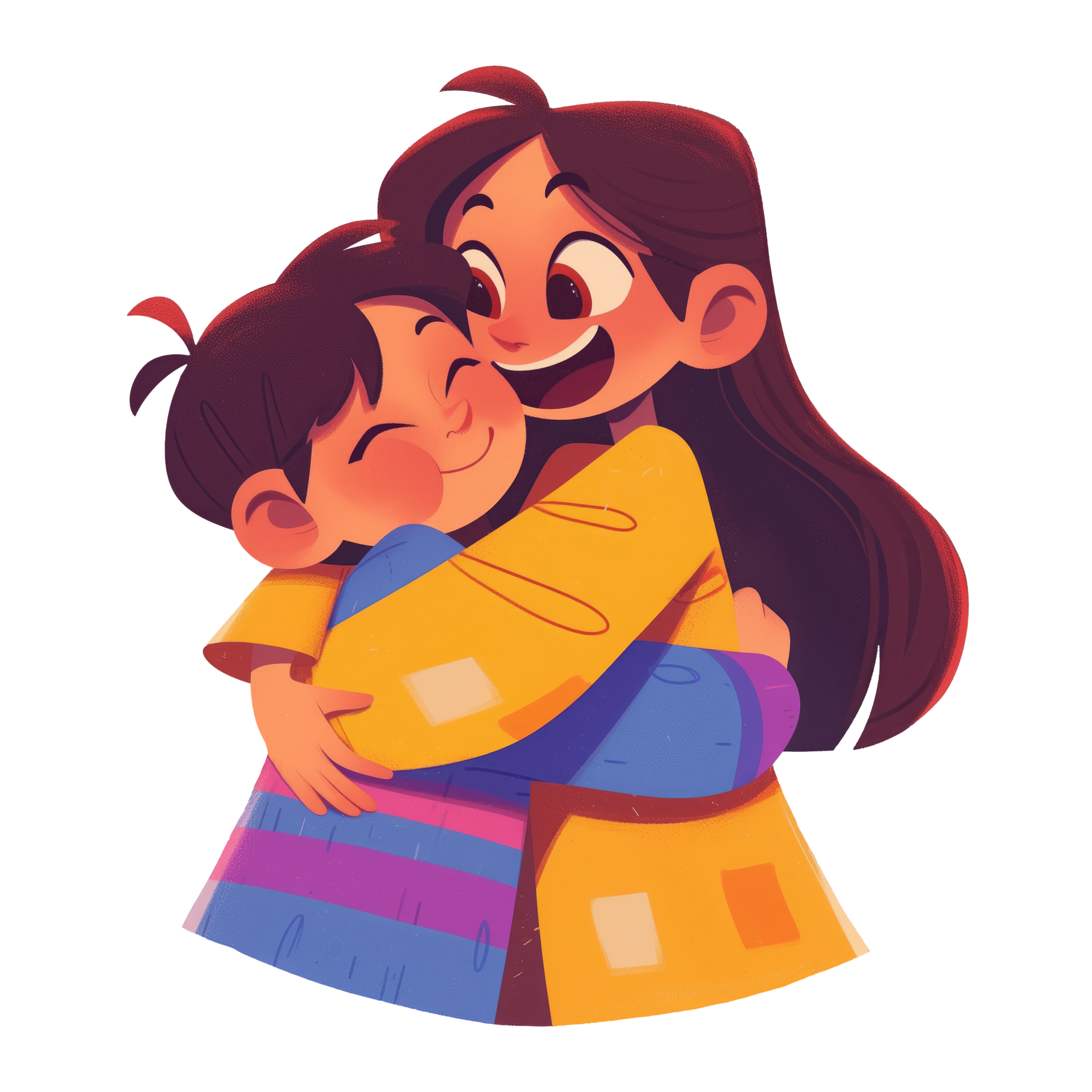 Older sister smiles happily hugging younger brother 47824768 PNG
