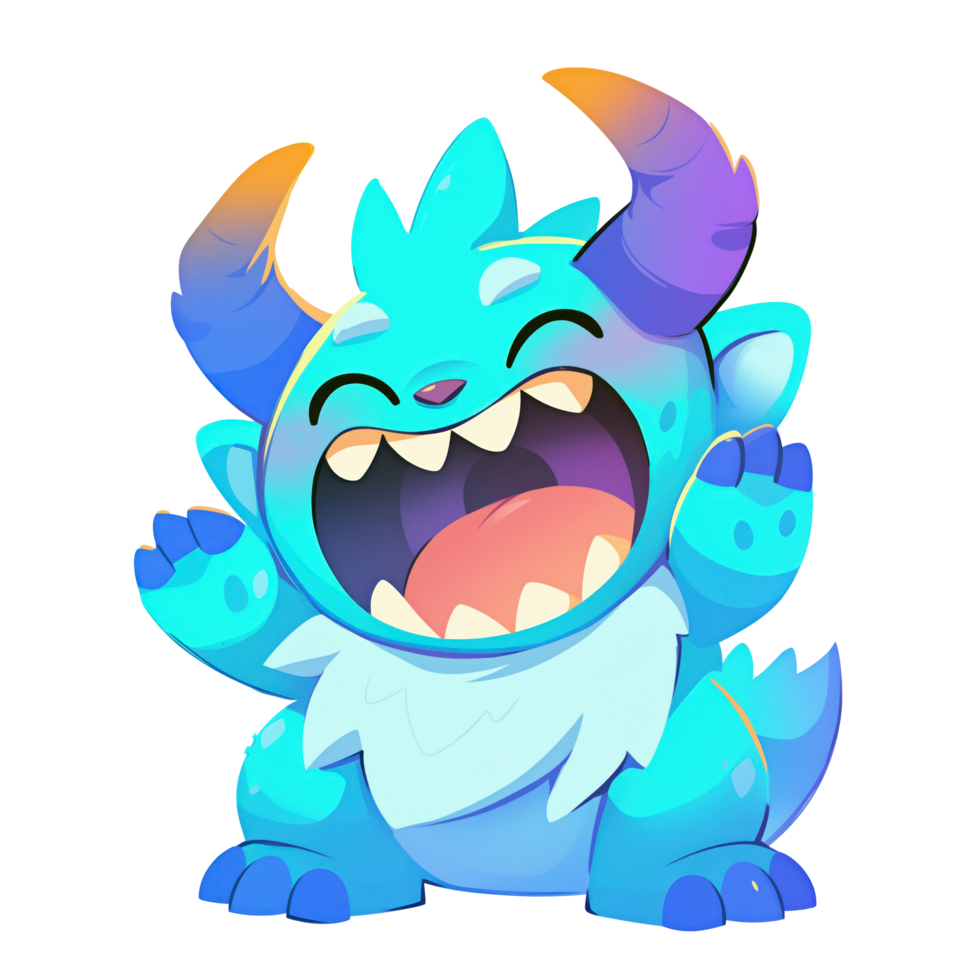Happy cute tiny monster illustration png