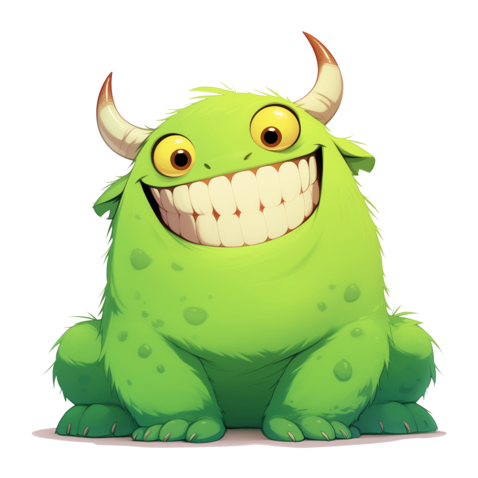 Cartoon smiling green monster illustration png