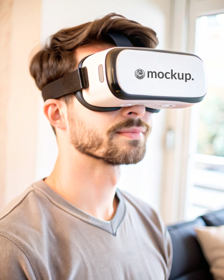 High Quality Virtual Reality Headset Mockup with Diverse Model psd