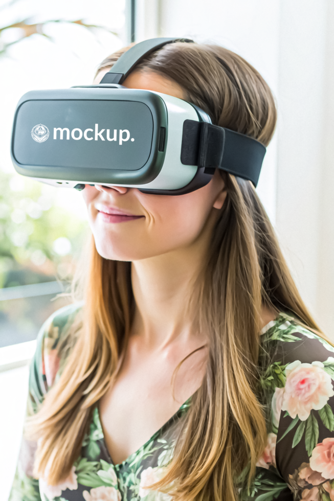 High Quality Virtual Reality Headset Mockup with Diverse Model psd