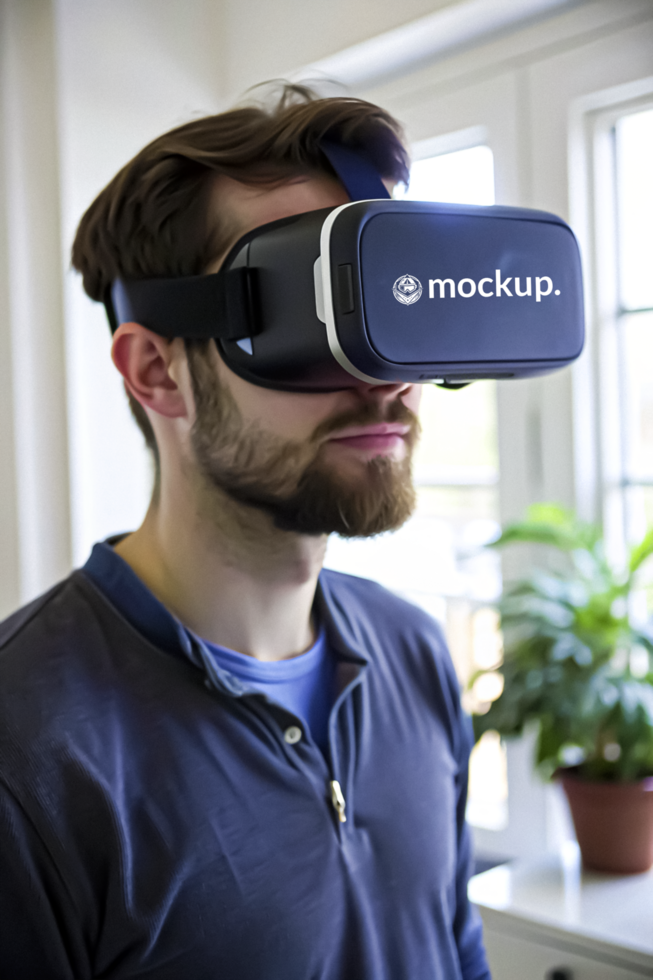 High Quality Virtual Reality Headset Mockup with Diverse Model psd