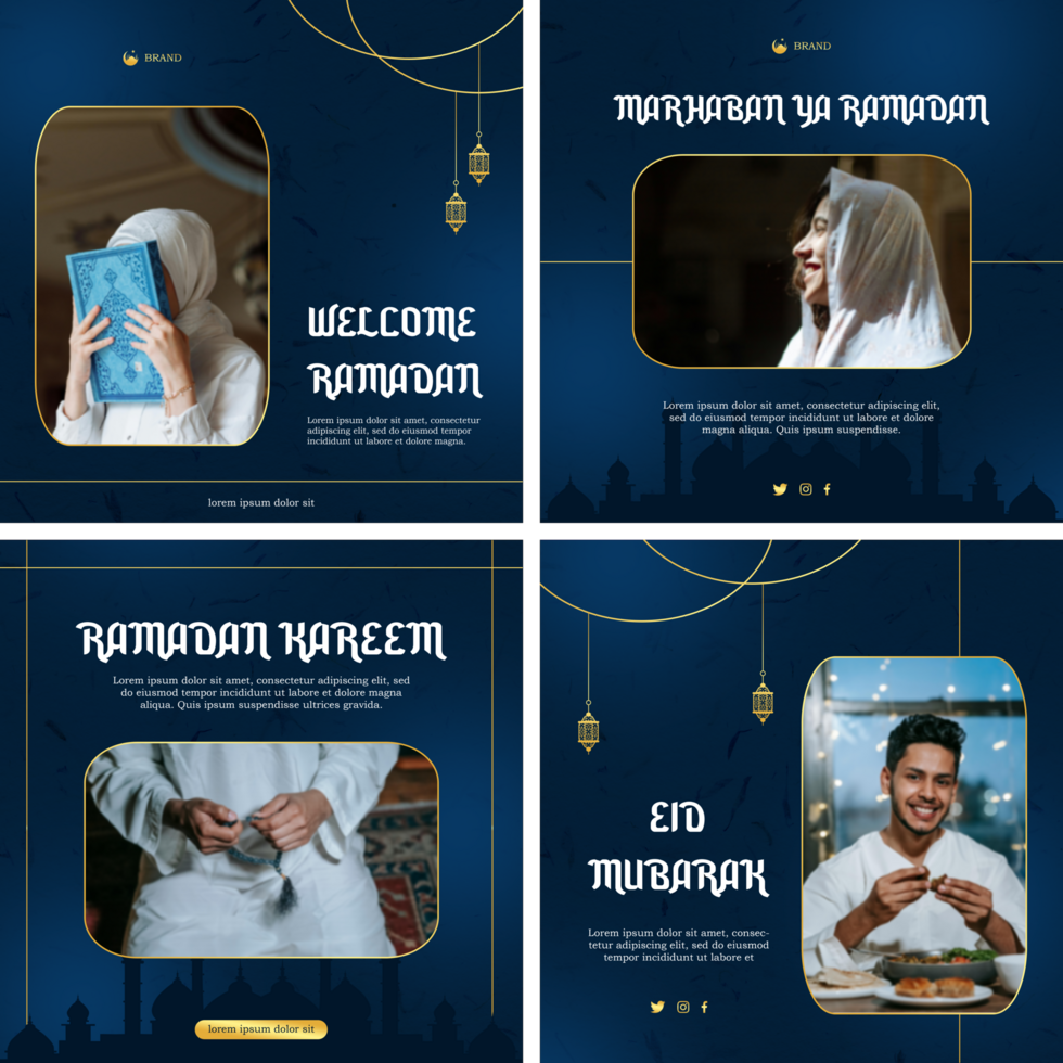 Ramadan Luxury Elegant Social Media Post Template Set Bundle psd