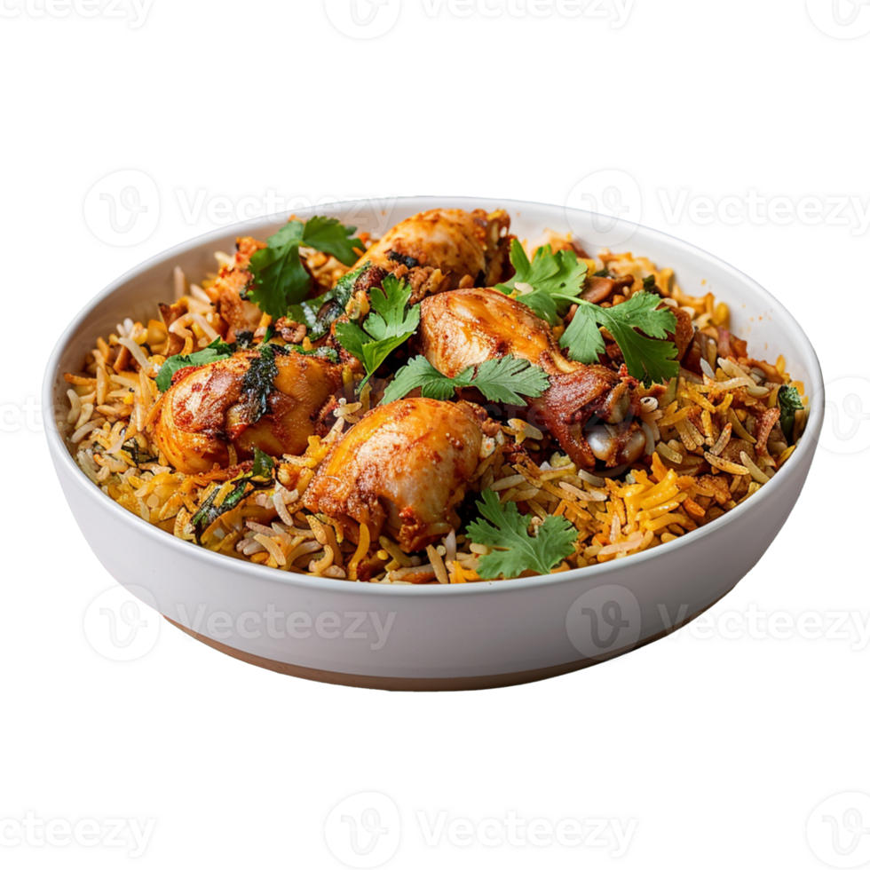 A plate of chicken biryani isolated on transparent backgound png