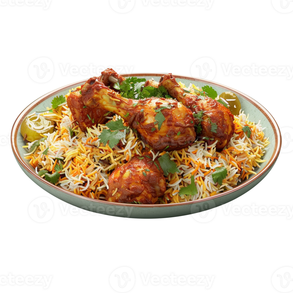 A plate of chicken biryani isolated on transparent backgound png