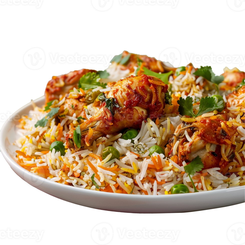 A plate of chicken biryani isolated on transparent backgound png