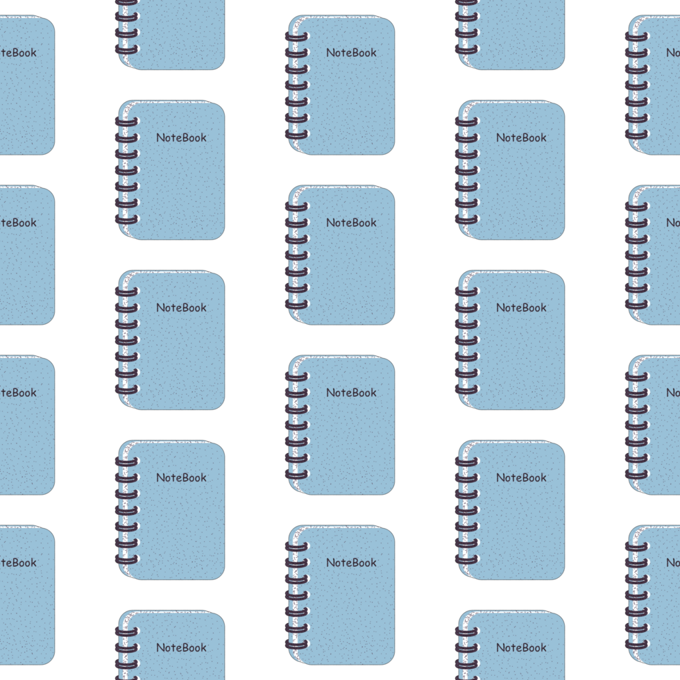 A seamless pattern of Notebook transparent background in a Speckle Spray Paint Art Style school concept, illustration png