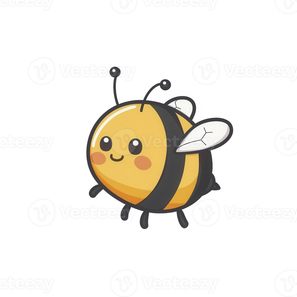 A cute bee clipart, insect element, kawaii style, bright yellow and black, isolated on white background png