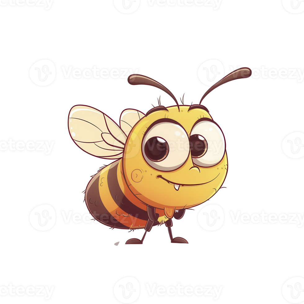 An adorable bee character, cartoon style, playful and cheerful, vibrant colors, isolated on white background png