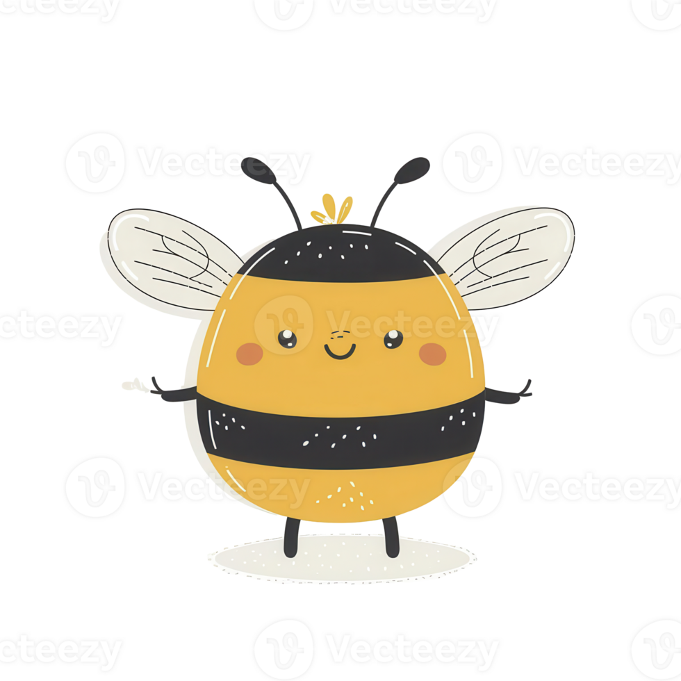 A cute bee clipart, insect element, kawaii style, bright yellow and black, isolated on white background png