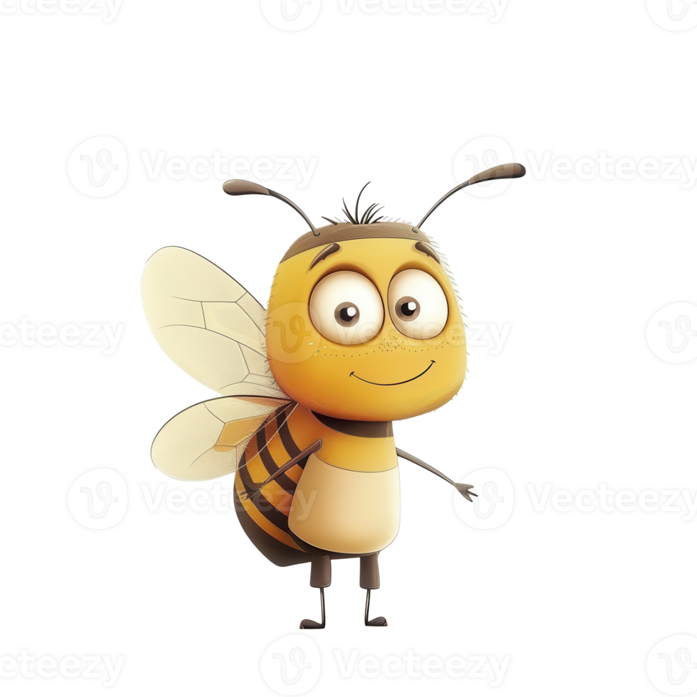 An adorable bee character, cartoon style, playful and cheerful, vibrant colors, isolated on white background png