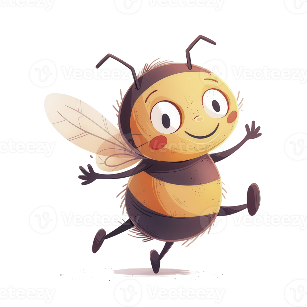 An adorable bee character, cartoon style, playful and cheerful, vibrant colors, isolated on white background png