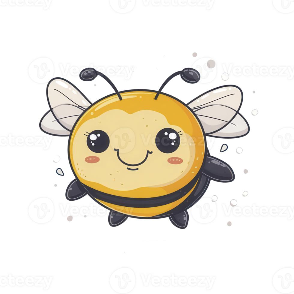 A cute bee clipart, insect element, kawaii style, bright yellow and black, isolated on white background png