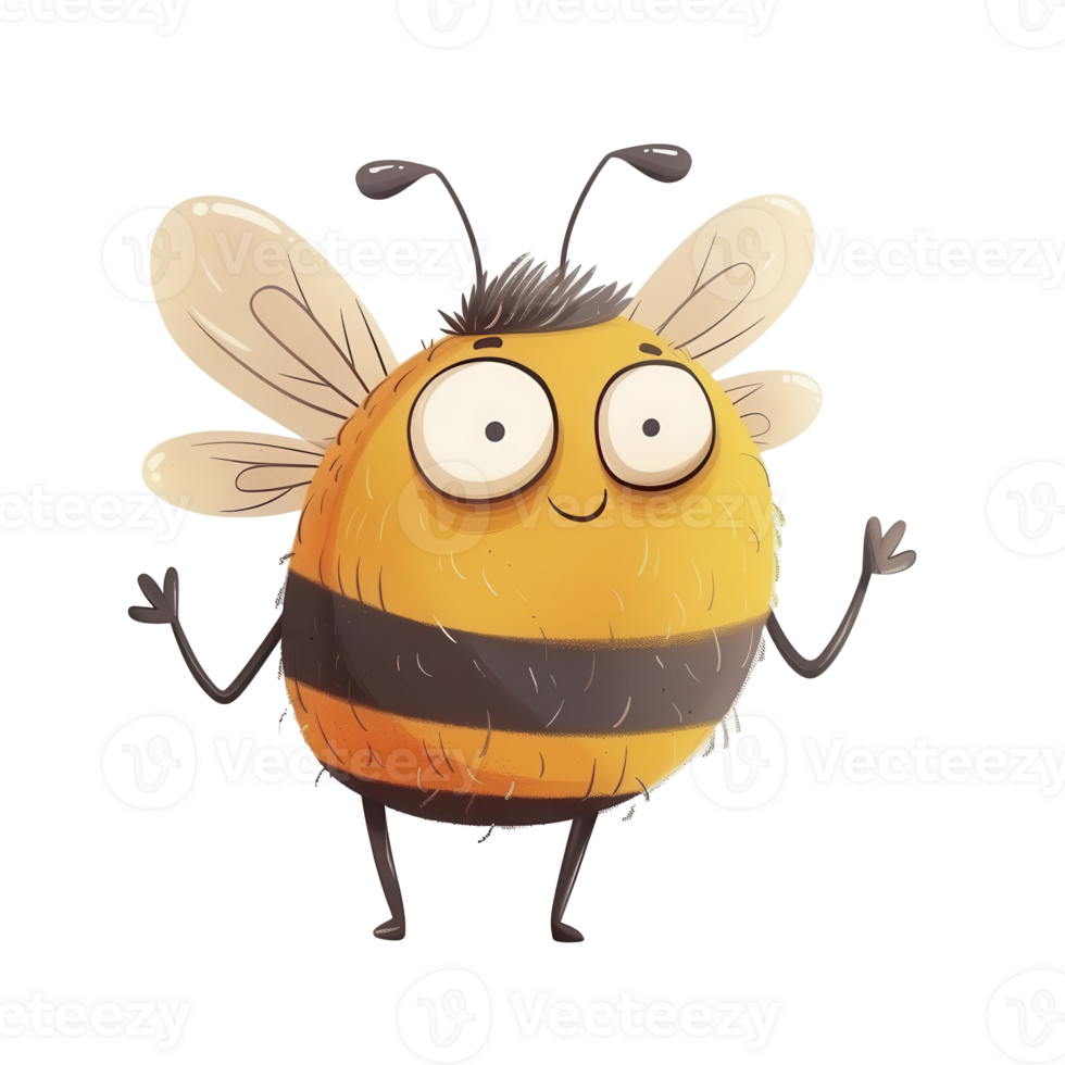 An adorable bee character, cartoon style, playful and cheerful, vibrant colors, isolated on white background png