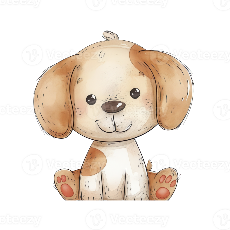 An adorable puppy clipart, pet element, watercolor illustration, soft tones, isolated on white background png