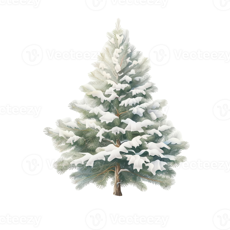 A snowcovered pine tree, nature element, realistic illustration, cool tones, isolated on white background png