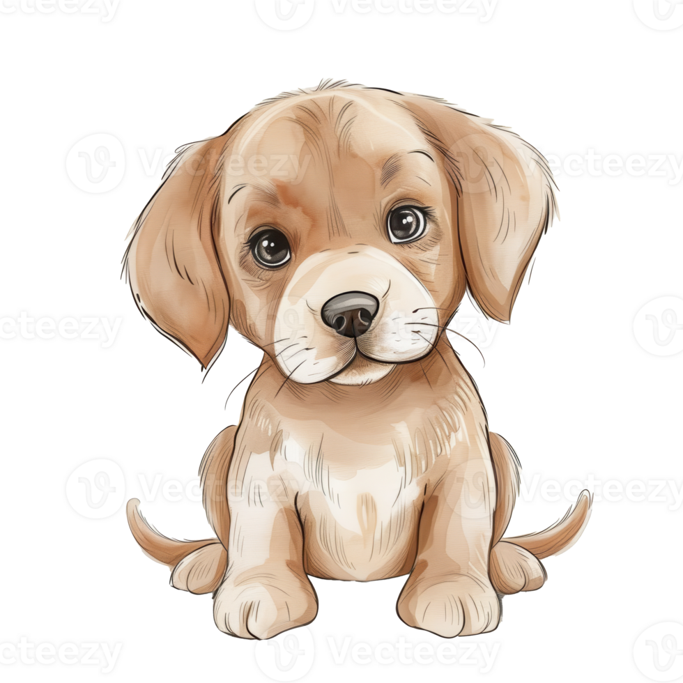 An adorable puppy clipart, pet element, watercolor illustration, soft tones, isolated on white background png