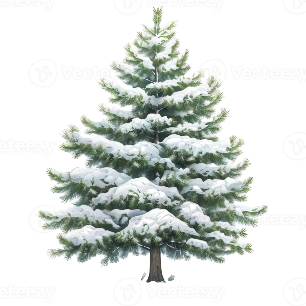 A snowcovered pine tree, nature element, realistic illustration, cool tones, isolated on white background png