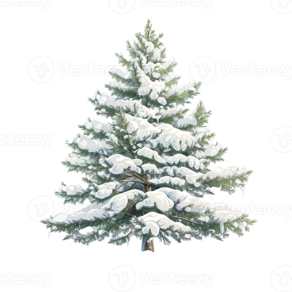 A snowcovered pine tree, nature element, realistic illustration, cool tones, isolated on white background png