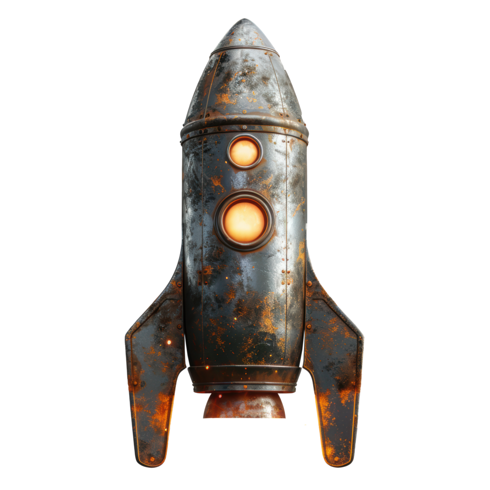 3D rendering for vintage rusty space rocket. Ai-Generated png