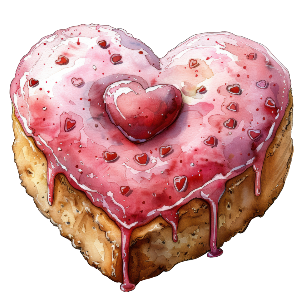 watercolor homemade cookie heart shape and sweet strawberry cream biscuit illustration. Valentine day concept. Ai-Generated png