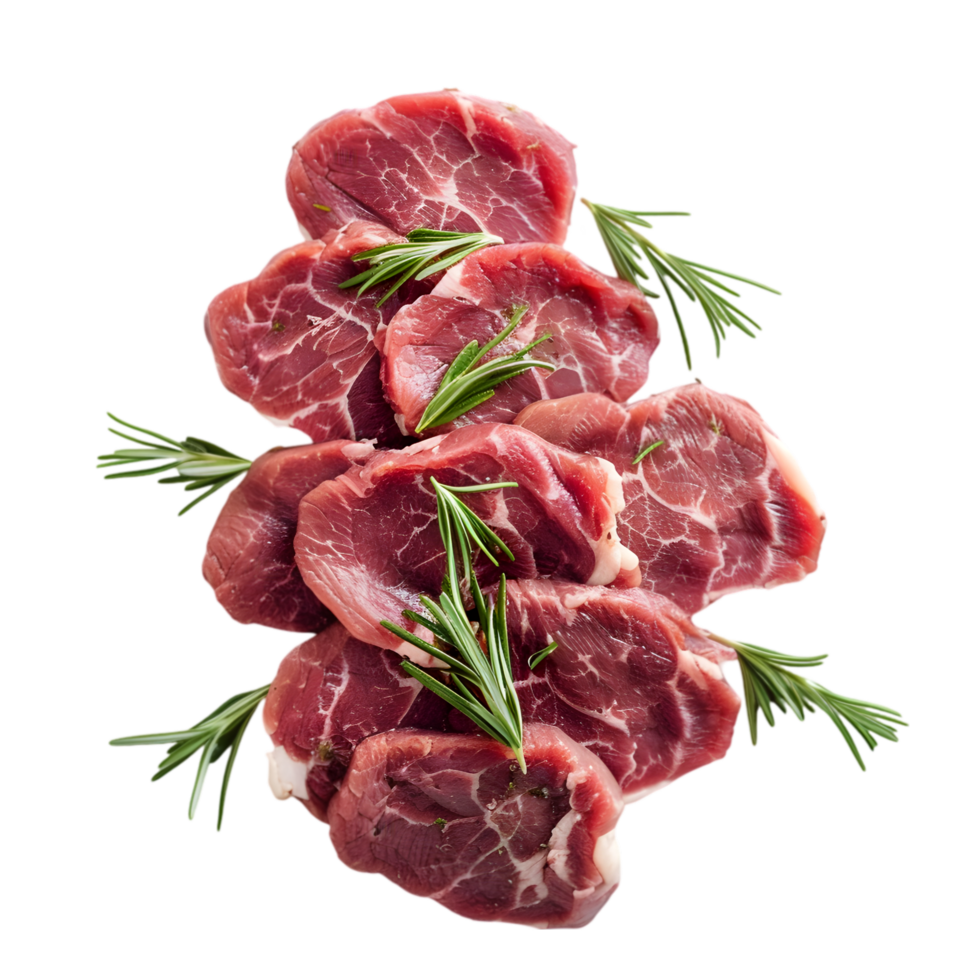 Stacked beef steaks with rosemary isolated on a transparent background png