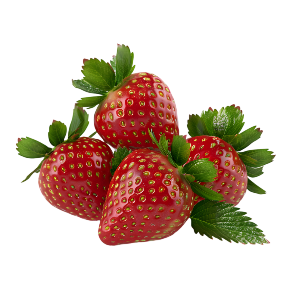 Strawberries with leaves isolated on a transparent background png